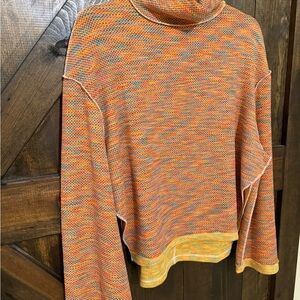 Free People Orange and Yellow Cowl Neck Sweater